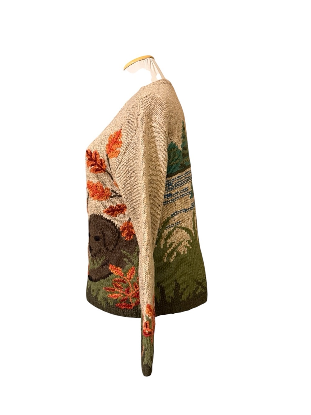 Northern Isles Cozy Scenic Embroidered Wool-Blend Cardigan Sweater - Dog/cabin - Picture 8 of 10